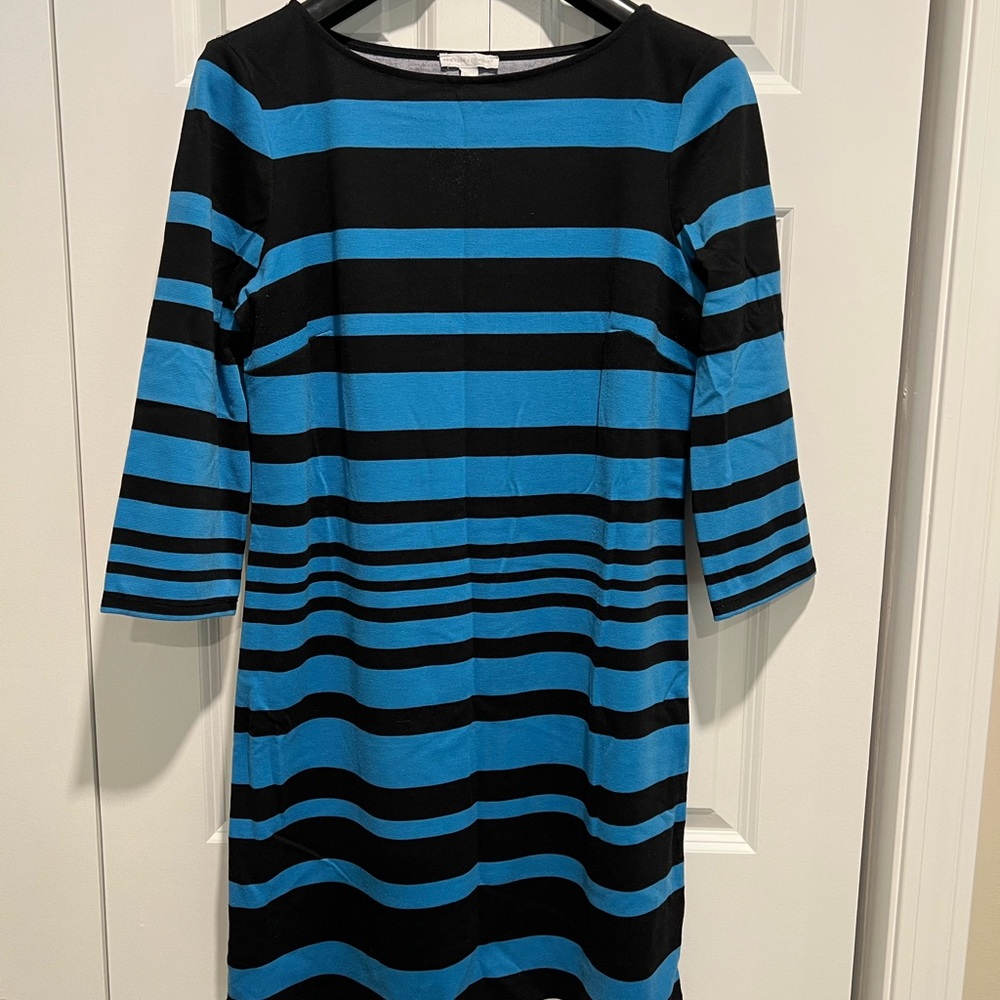 New York & Company Black and Blue Striped Midi Dress